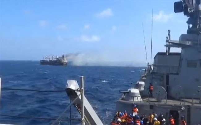 Indian warship saves 21 crew members from drone-hit vessel in Gulf of Aden