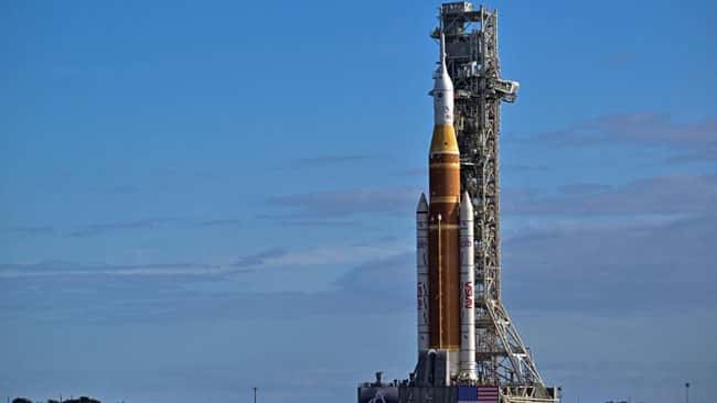 Nasa’s mega Moon rocket arrives at launch pad for Artemis II mission