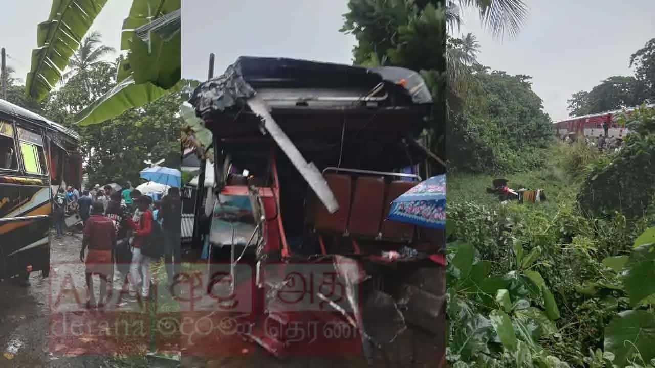 Six injured in bus-train collision in Habaraduwa 