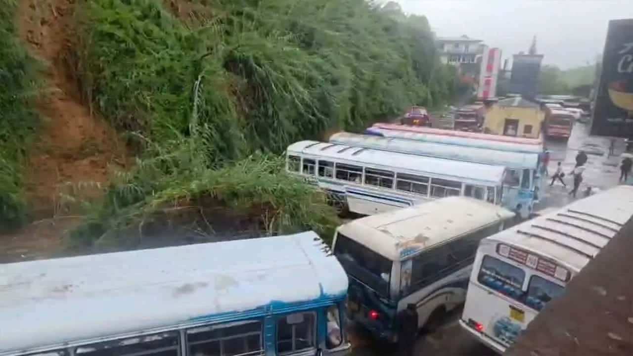Two buses damaged as earth embankment collapses in Hatton