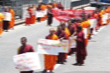 Heavy traffic due to protest over attacks on monks