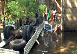 VIDEO: Truck falls off bridge, one killed