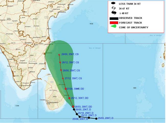 ‘Red’ alert issued as deep depression intensifies near Sri Lanka