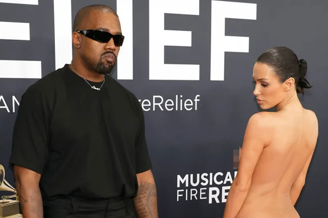 Kanye West’s wife Bianca Censori is completely naked at Grammys 2025