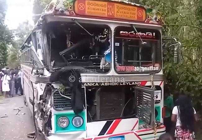 Six injured in head-on collision of two buses in Haldummulla