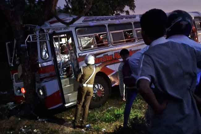 Nearly 20 injured after bus veers off road, crashes into tree in Kinniya