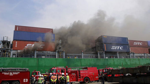 Fire erupts on ship at Colombo Port