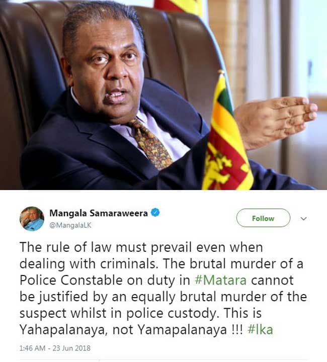 Mangala tweets about Matara shootout incident 