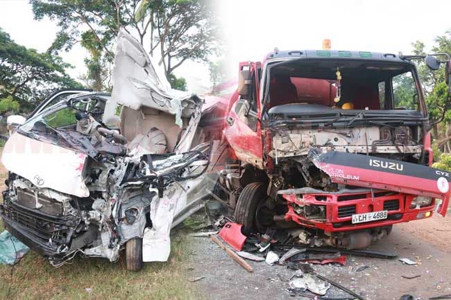 Woman dead, 5 injured in van-fuel bowser collision