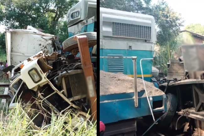 Train derails after colliding with tipper truck