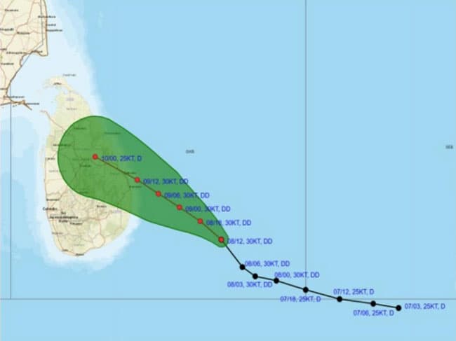 Deep depression in Bay of Bengal moves closer to Sri Lanka
