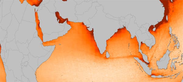 Highly polluted shipping lane near Sri Lanka