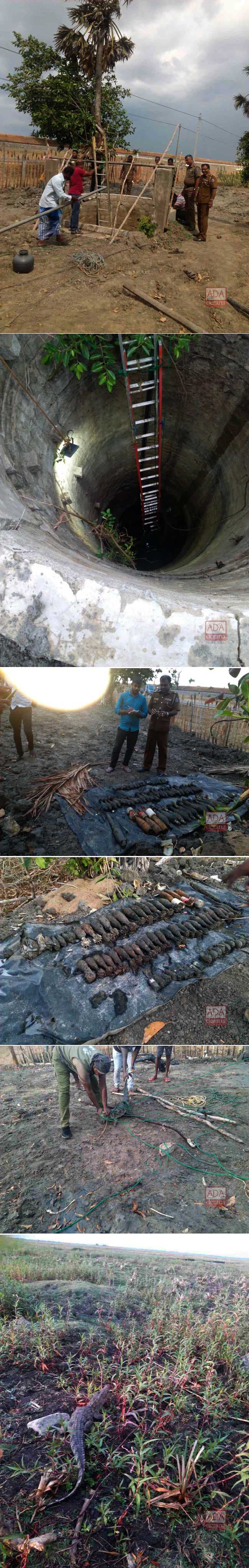 Bombs and baby crocodile found inside well in Mannar