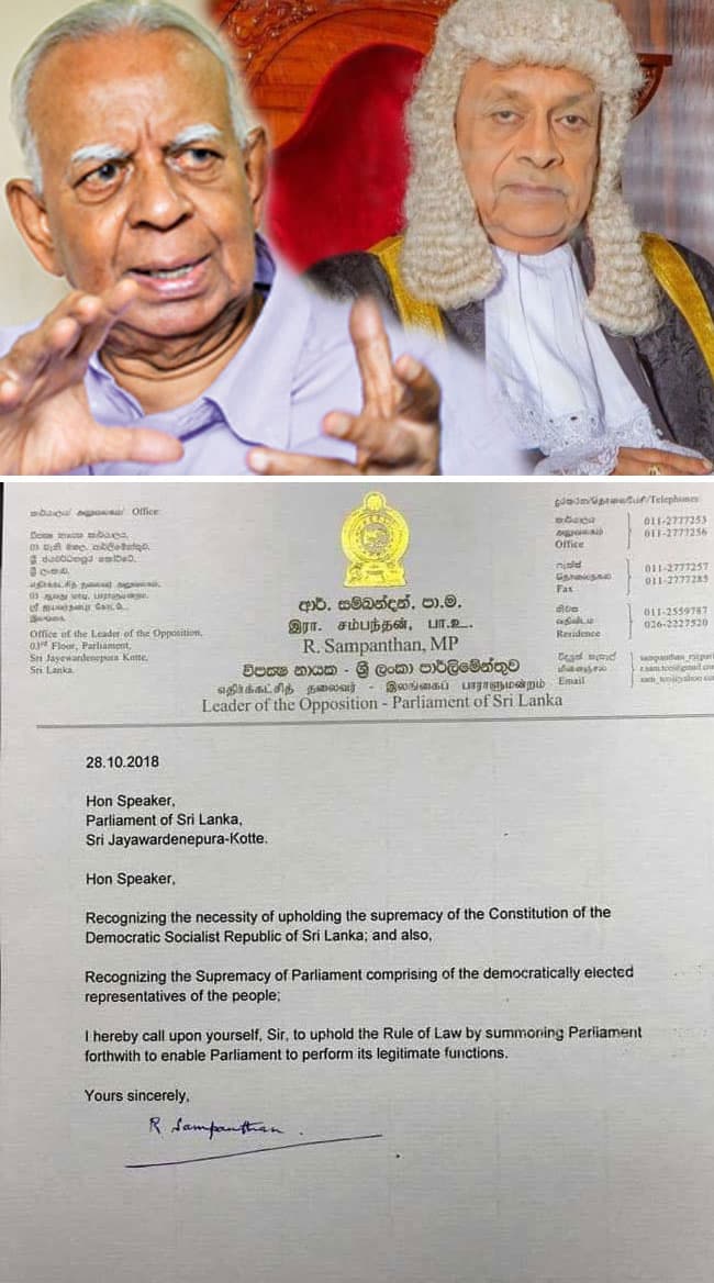 Sampanthan requests Speaker to convene parliament