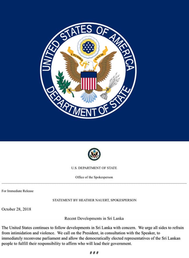 US urges Sri Lanka president to ‘immediately reconvene parliament’