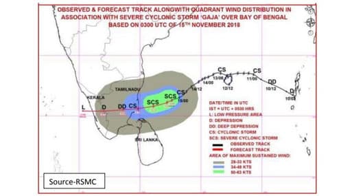 ‘GAJA’ moves closer to northern coast of Sri Lanka