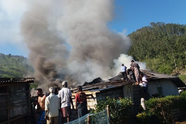 Six estate houses gutted in fire at Dayagama East