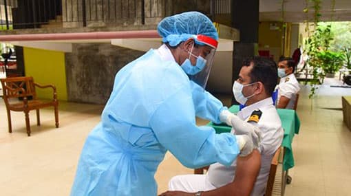 Naval personnel receive Covishield vaccine in Welisara