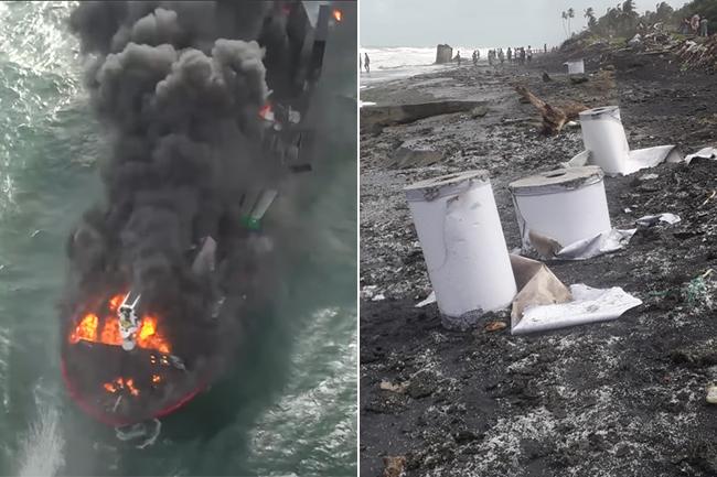 ‘X-Press Pearl’ fire continues to rage, burnt debris wash up on Negombo shores