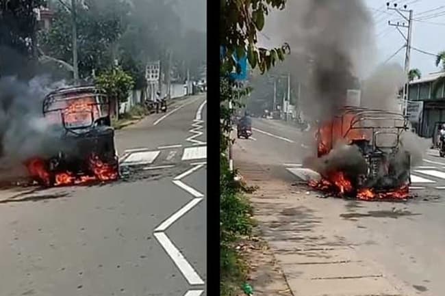 Three-wheeler carrying family of four gutted in fire