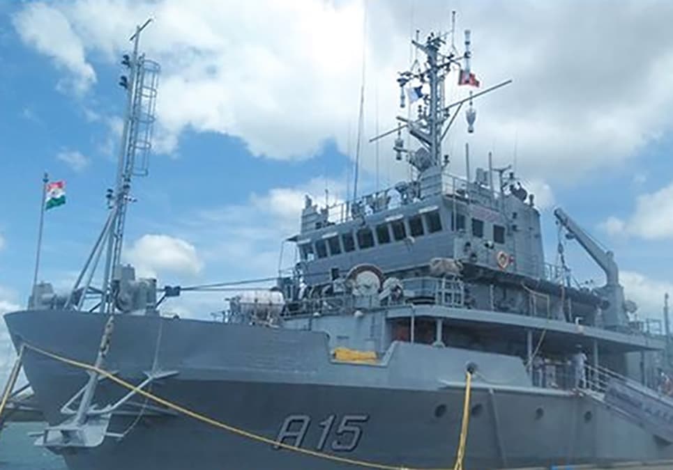 Indian Naval Ship ‘Nireekshak’ docks at Trincomalee Harbour