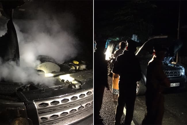 State Minister Chamara Sampath’s vehicle catches fire in Halpe