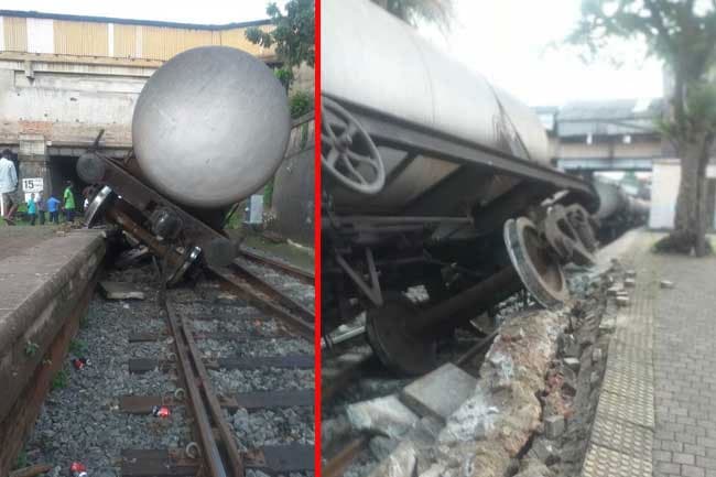 Fuel train derails at Maradana railway station