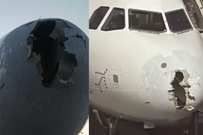 Indian plane makes safe landing in Srinagar despite significant damage during hailstorm