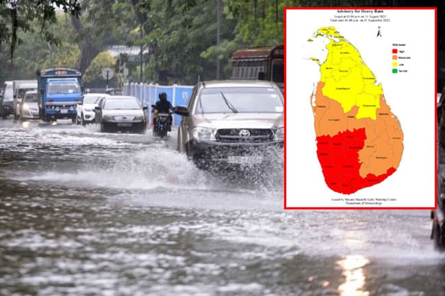 Amber weather warning for heavy rains issued for parts of Sri Lanka