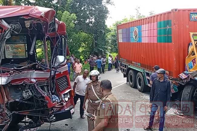 18 injured as bus collides with container truck in Eheliyagoda