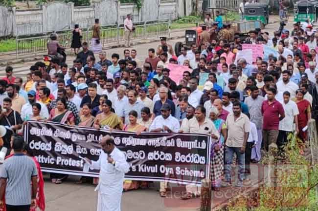 Demonstration held in Nedunkerny calling for halt to Kivul Oya Reservoir Project