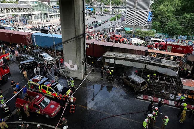 At least eight dead, 25 injured in train collision that sparks bus fire in Thailand