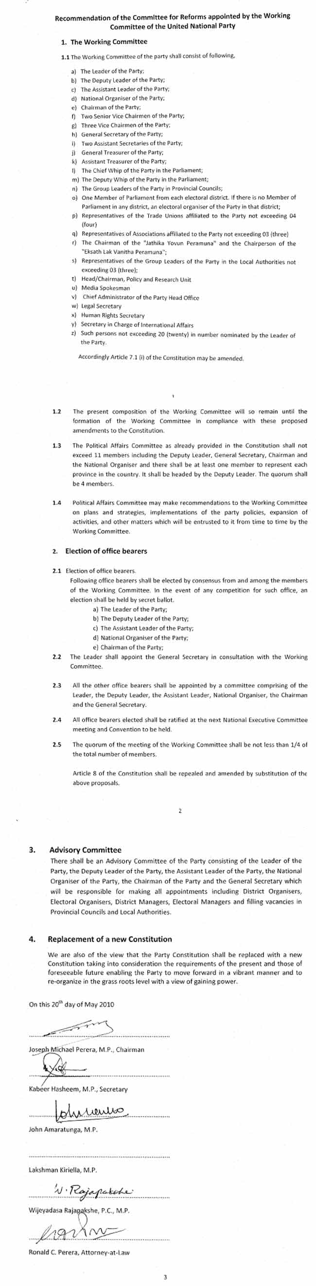 UNP Working Committee accepts reforms