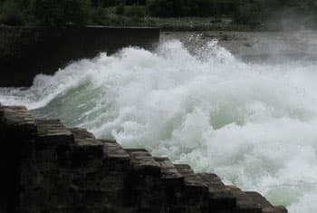 Four sluice gates of Kantale reservoir opened