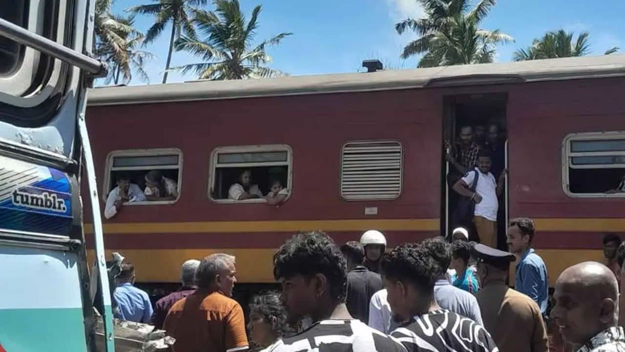 Private bus collides with Rajarata Rejini train at Rathgama railway crossing