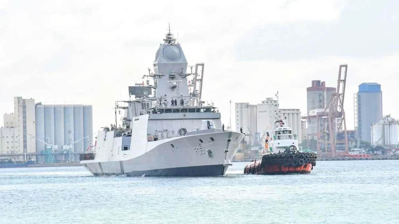 Indian naval ship 'Udaygiri' arrives at Colombo Port