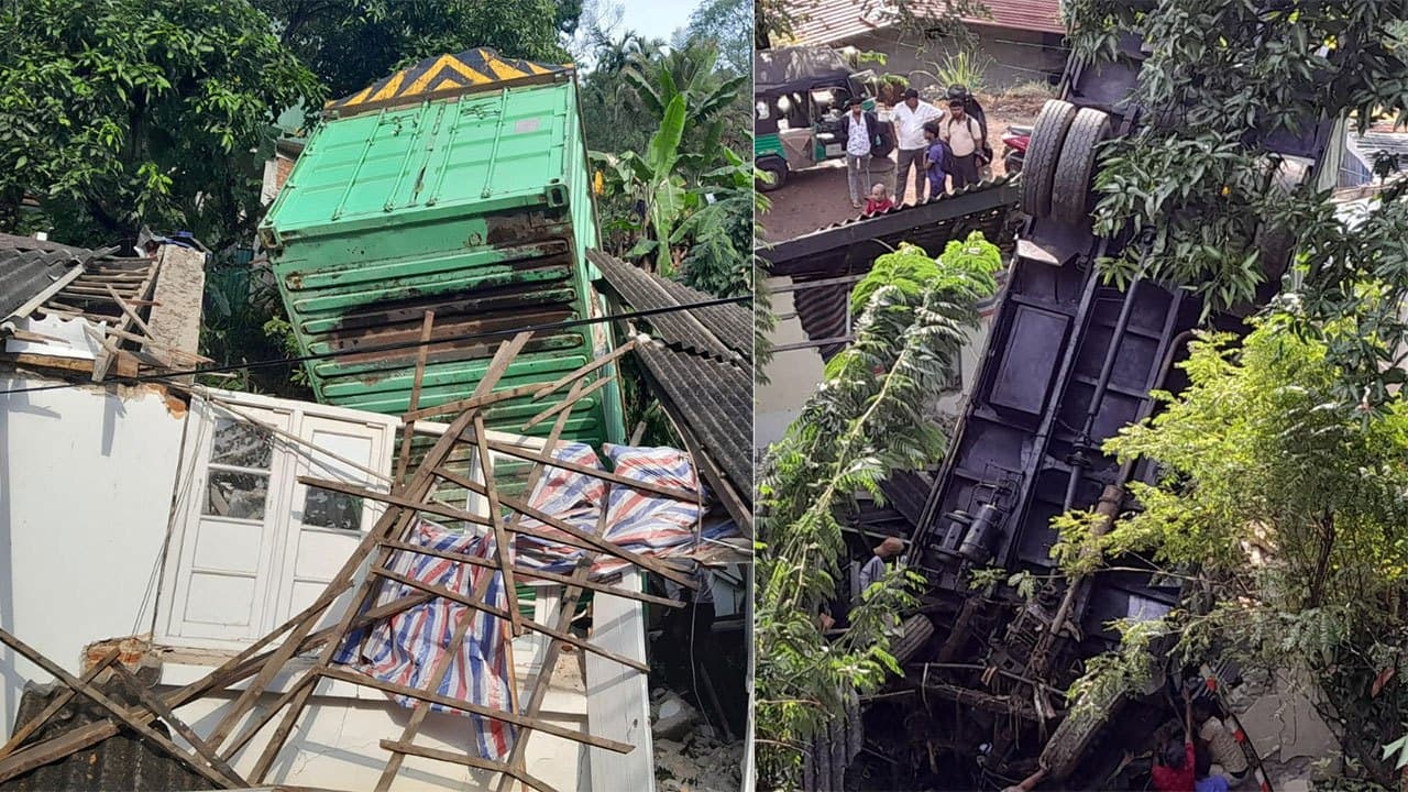 Four injured after truck plunges down precipice and topples on house