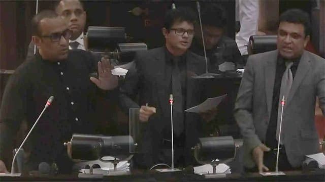 SJB MPs wear black in Parliament ahead of vote on 22nd Amendment
