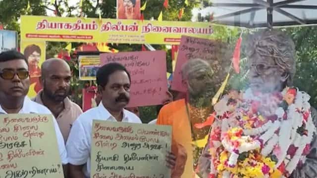 ITAK MP Shritharan joins protest over removal of Thileepan statue